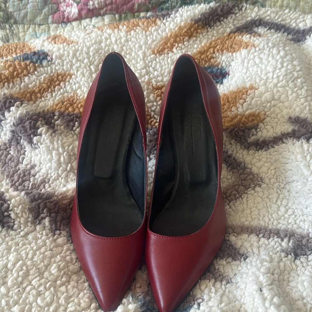 Burgundy leather stilettos